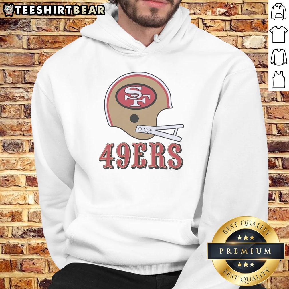 San Francisco 49ers football logo displayed on a large helmet hoodie, perfect for fans and game day attire.