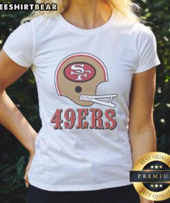 Stylish San Francisco 49ers football logo on a big helmet graphic for ladies' tee, perfect for fans and casual wear.
