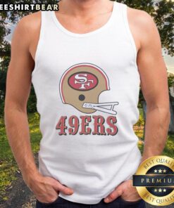 Alt Text: Stylish tank top featuring the San Francisco 49ers football logo on a big helmet, perfect for fans and casual wear.