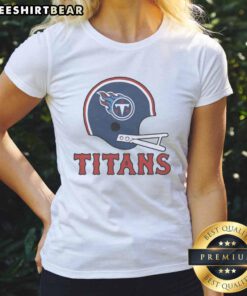 Stylish Tennessee Titans football logo on a large helmet, featured on a ladies tee shirt design.