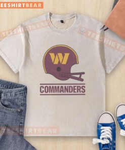 Nice Washington Commanders football logo on a big helmet design, featured on a washed t-shirt for fans.