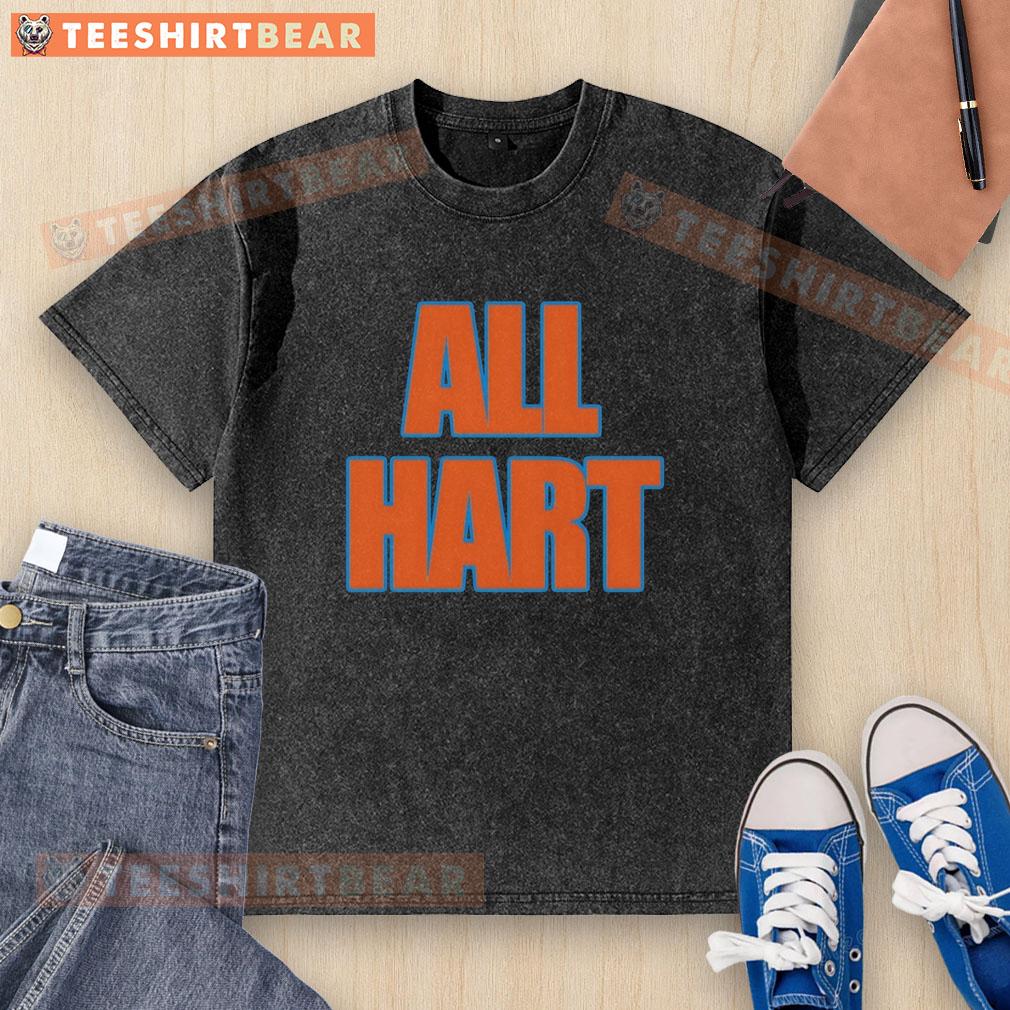Official All Hart New York Knicks Josh Hart washed t-shirt featuring team colors and logo for fans and collectors.