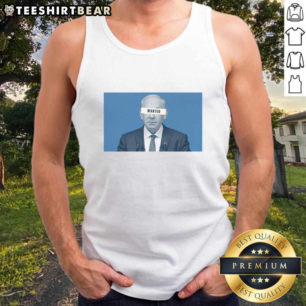 Official Benjamin Netanyahu wanted tank top featuring bold graphic design and text, perfect for political supporters.