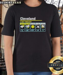 Official Cleveland 5-Day Forecast ladies tee featuring a vibrant weather graphic for stylish weather updates.