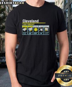 Official Cleveland 5 Day Forecast T-Shirt featuring weather graphics and vibrant colors, perfect for Cleveland fans.