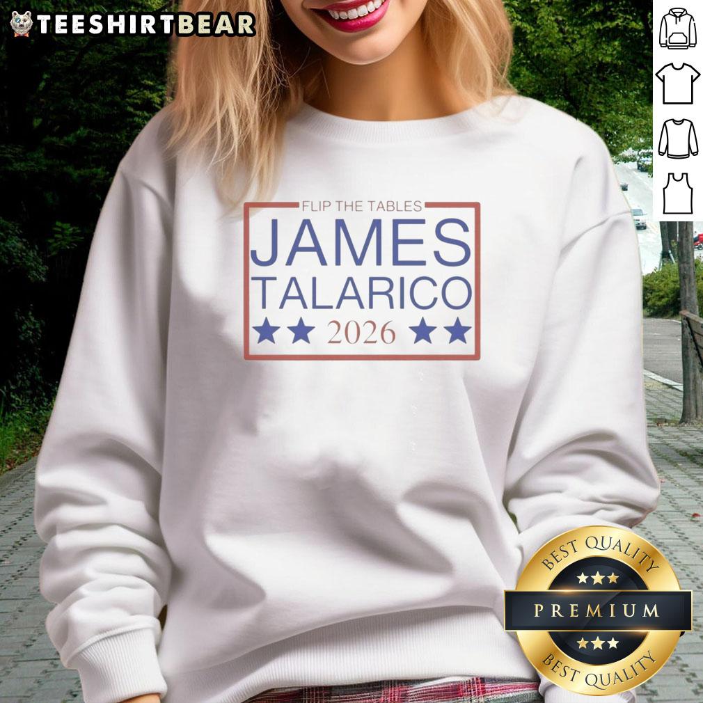 Official Flip The Tables James Talarico 2026 Senate Sweatshirt featuring bold campaign graphics and vibrant colors.