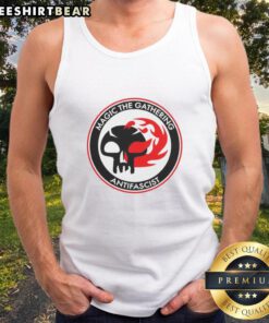 Alt Text: Official Magic The Gathering Antifascist Tank Top featuring unique design promoting inclusivity and gaming culture.