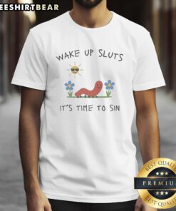 Official Nicolas Vansteenberghe wearing 'Wake Up Sluts It's Time To Sin' t-shirt, showcasing bold fashion statement.