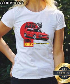 Alt Text: Official Performance Mk3 90s Rulz Ladies Tee featuring retro design and vibrant colors for stylish 90s fashion enthusiasts.