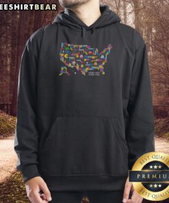 Official Retro Arcade USA Pacman Hoodie featuring vibrant graphics of Pacman and colorful ghosts, perfect for gaming fans.