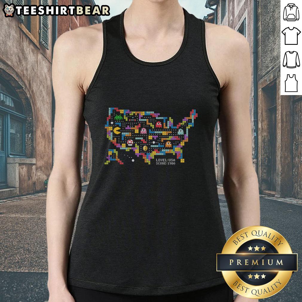 Official Retro Arcade USA Pacman Tank Top featuring classic Pac-Man design for retro gaming enthusiasts.