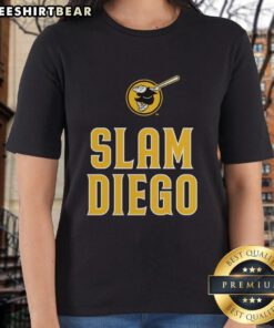 Alt Text: Official San Diego Padres Slam Diego Ladies Tee featuring team logo and vibrant colors for passionate fans.