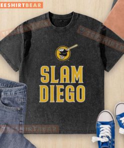 Official San Diego Padres Slam Diego Washed T-Shirt in navy blue, perfect for fans supporting their team.
