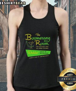 Alt Text: Vintage logo tank top featuring The Boomerang Room and Dobbs Drive-In, a nostalgic San Francisco restaurant.