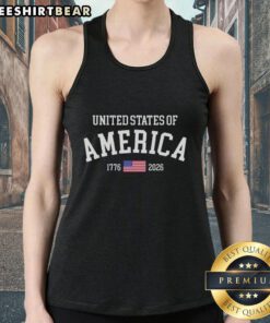 USA Flag tank top celebrating the Official United States of America 1776-2026, perfect for patriotic wear.
