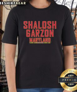 Alt Text: Official Yarden Garzon Maryland Terrapins Shalosh Garzon Ladies Tee featuring team logo and stylish design.