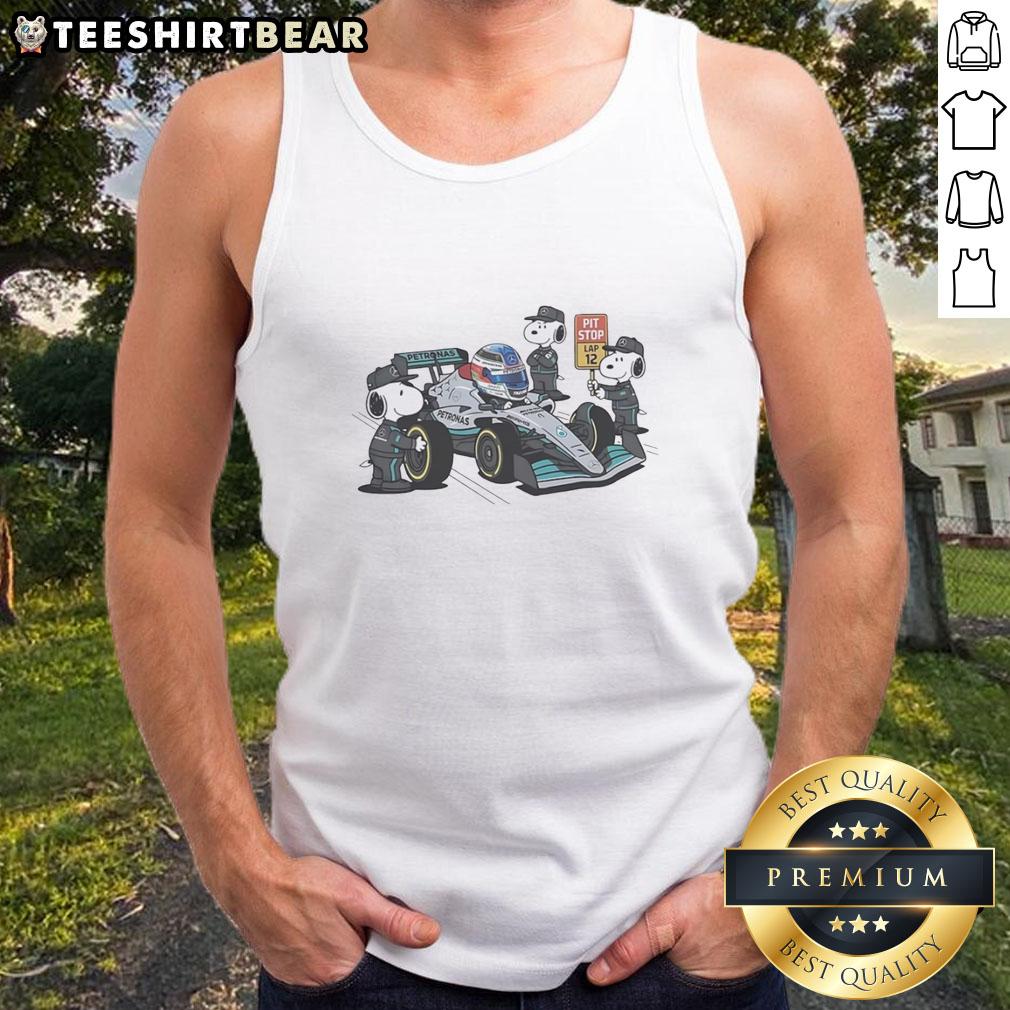 Alt Text: Original Kimi Antonelli Snoopy Pit Crew F1 tank top featuring vibrant graphics and a stylish design for racing fans.