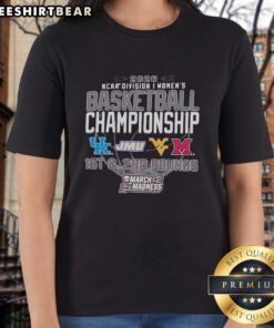 2026 NCAA Division I Women's Basketball Championship tee featuring Kentucky, JMU, West Virginia, and Miami Redhawks.