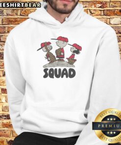 Alt Text: Original Peanuts 3/4 Sleeve Raglan Baseball Squad Hoodie featuring vibrant graphics and a comfortable fit for fans.