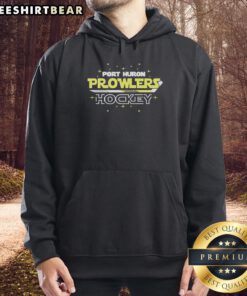 Alt Text: Original Port Huron Prowlers hockey team hoodie featuring yellow text, stars, and a hockey stick design.