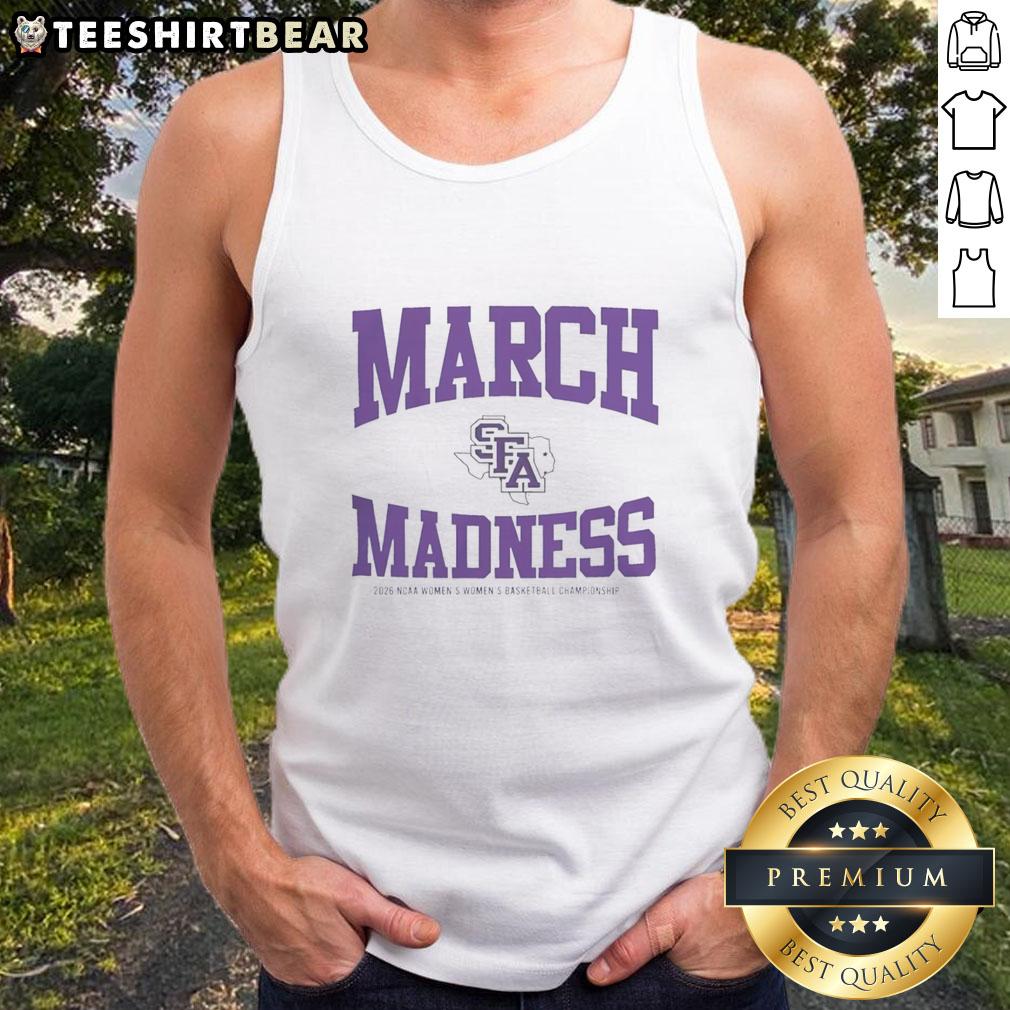 Alt Text: Original Stephen F. Austin Ladyjacks March Madness NCAA Women's Basketball Championship 2026 tank top design.