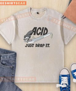 Alt Text: Cartoon eyedropper character on a washed t-shirt, showcasing 'Premium Acid' design, perfect for casual wear.