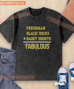 Alt Text: Premium Freshman black socks paired with baggy shorts and a fabulous washed t-shirt, perfect for casual style.