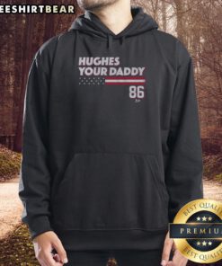 Premium Jack Hughes Your Daddy Stars Stripes 86 Hoodie in stylish design, perfect for fans of hockey and casual wear.