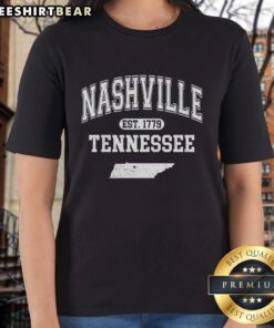 Premium Nashville Tennessee Est 1779 Varsity Ladies Tee featuring stylish design, perfect for casual wear and local pride.