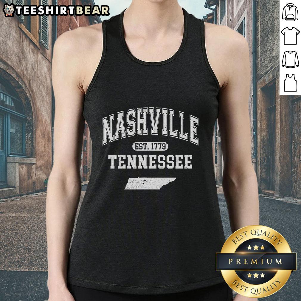 Premium Nashville Tennessee Est 1779 Varsity Tank Top in stylish design, perfect for casual wear and showcasing local pride.