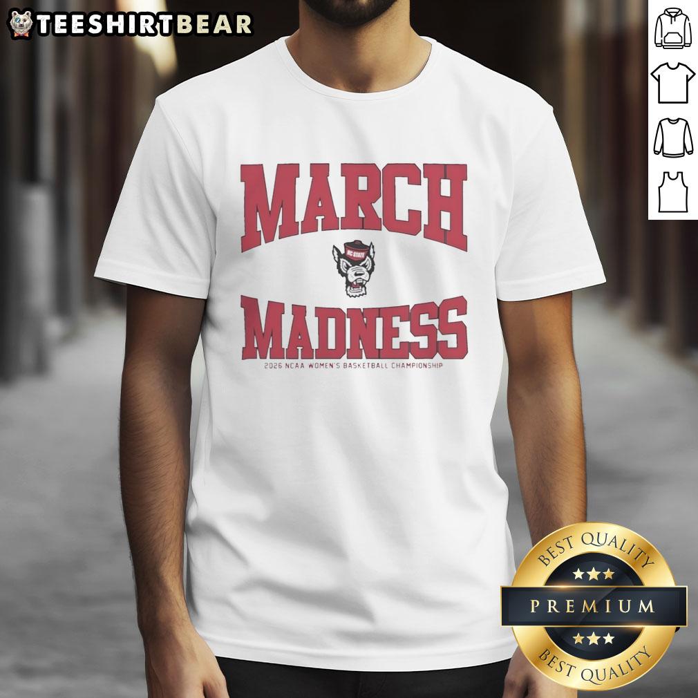 Premium NC State Wolfpack March Madness 2026 NCAA Women's Basketball Championship T-Shirt featuring team colors and logo.