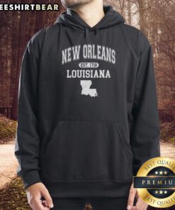 Premium New Orleans Louisiana Est 1718 Varsity Hoodie in stylish design, perfect for fans of NOLA culture and fashion.