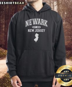 Premium Newark, New Jersey Est. 1836 varsity hoodie showcasing stylish design and vibrant colors.