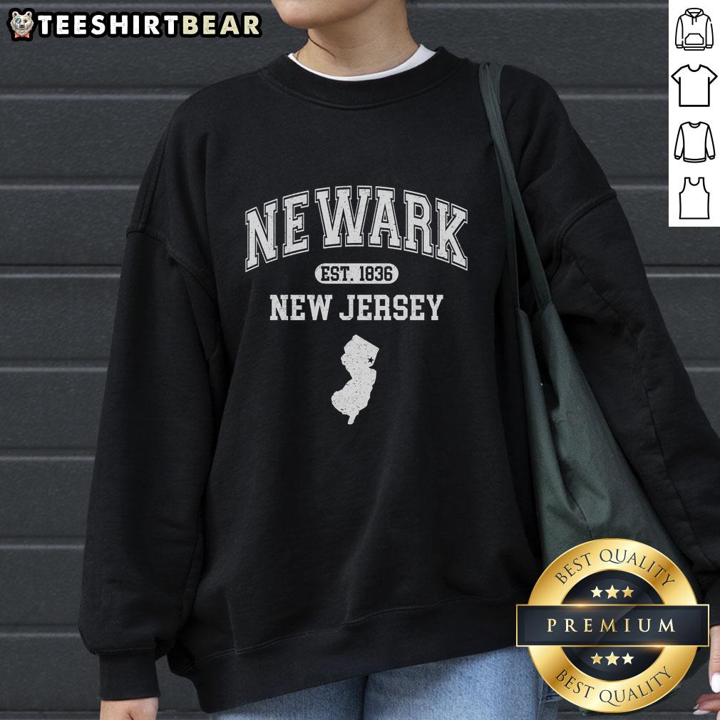 Premium Newark New Jersey Est 1836 Varsity Sweatshirt in navy blue, showcasing classic college style and comfort.