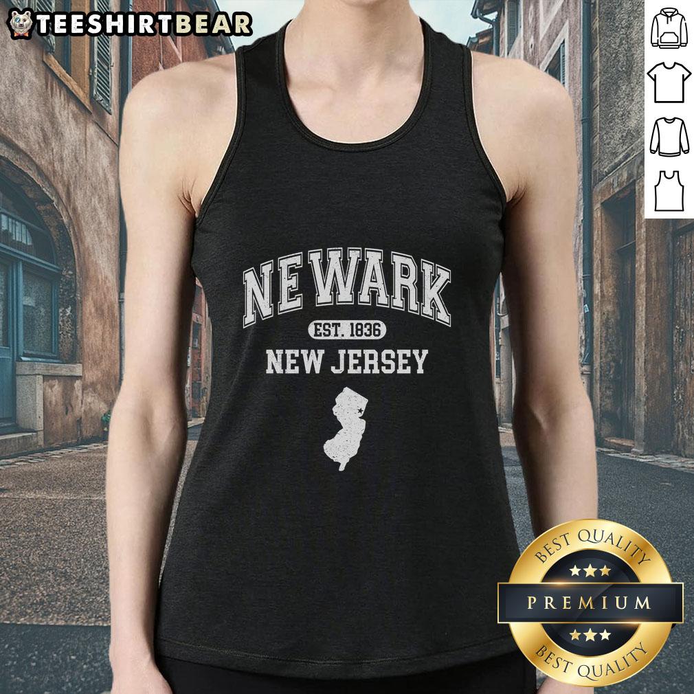 Premium Newark New Jersey Est 1836 Varsity Tank Top in stylish design, perfect for casual wear and local pride.