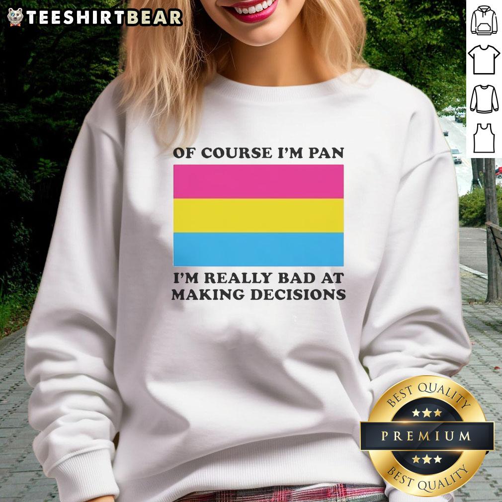 Alt Text: Premium 'Of Course I'm Pan, I'm Really Bad at Making Decisions' Flag Sweatshirt in stylish design and vibrant colors.