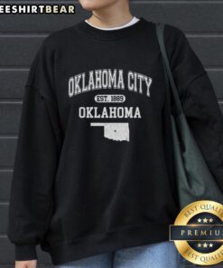 Alt Text: Premium Oklahoma City Oklahoma Est 1889 varsity sweatshirt featuring a stylish design and comfortable fit.