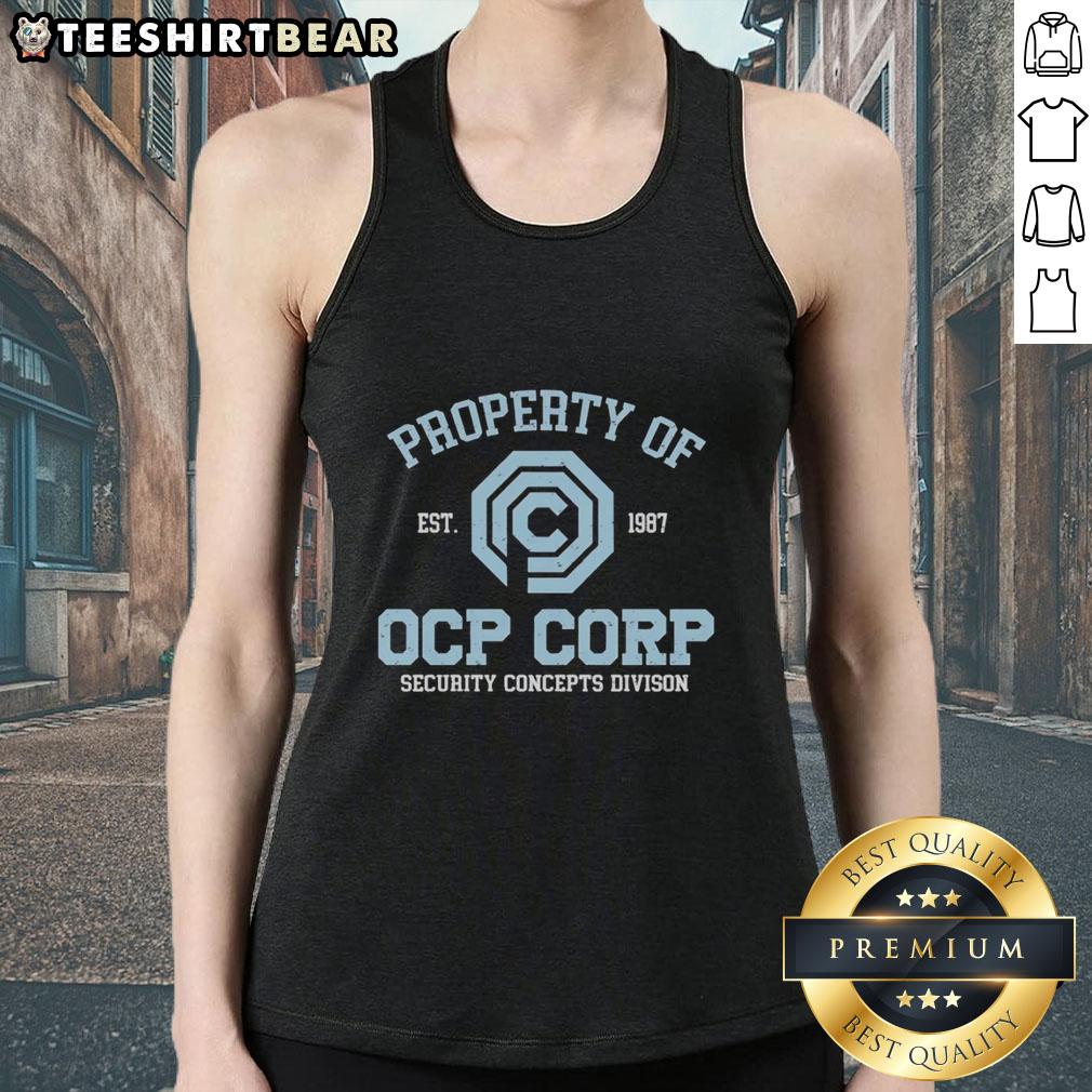 Premium Omni Consumer Products Robocop tank top, featuring OCP Corp security concepts, established 1987.