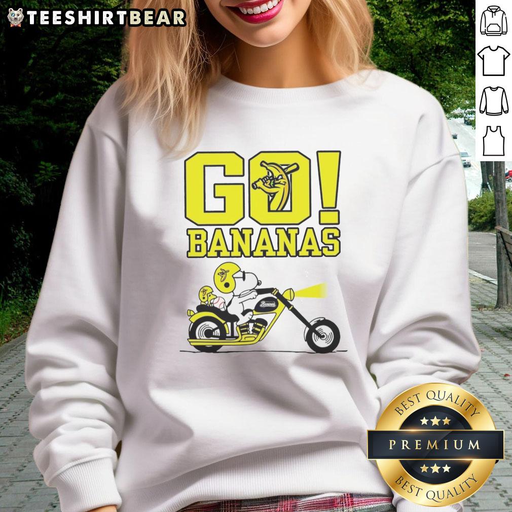 Premium Snoopy and Woodstock driving in Savannah, featuring a fun bananas design on a cozy sweatshirt.