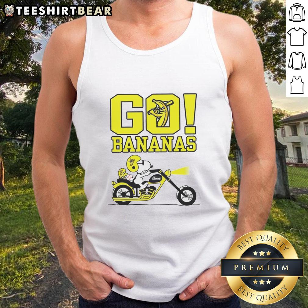 Alt Text: Premium Snoopy and Woodstock driving with bananas on a tank top, perfect for fun summer outings.