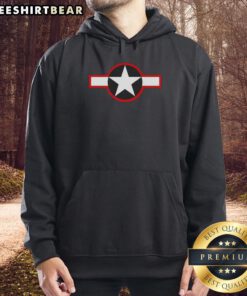 Premium Star and Bar stylized USAF roundel symbol hoodie showcasing military-inspired fashion and patriotic style.
