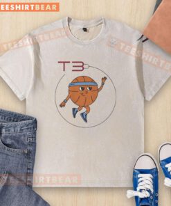 Premium T3 Basketball Mascot Logo on a washed t-shirt, featuring a vibrant design perfect for sports enthusiasts.