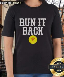 Alt Text: Premium Texas Longhorn Baseball Run It Back Ladies Tee featuring vibrant colors and stylish design perfect for fans.