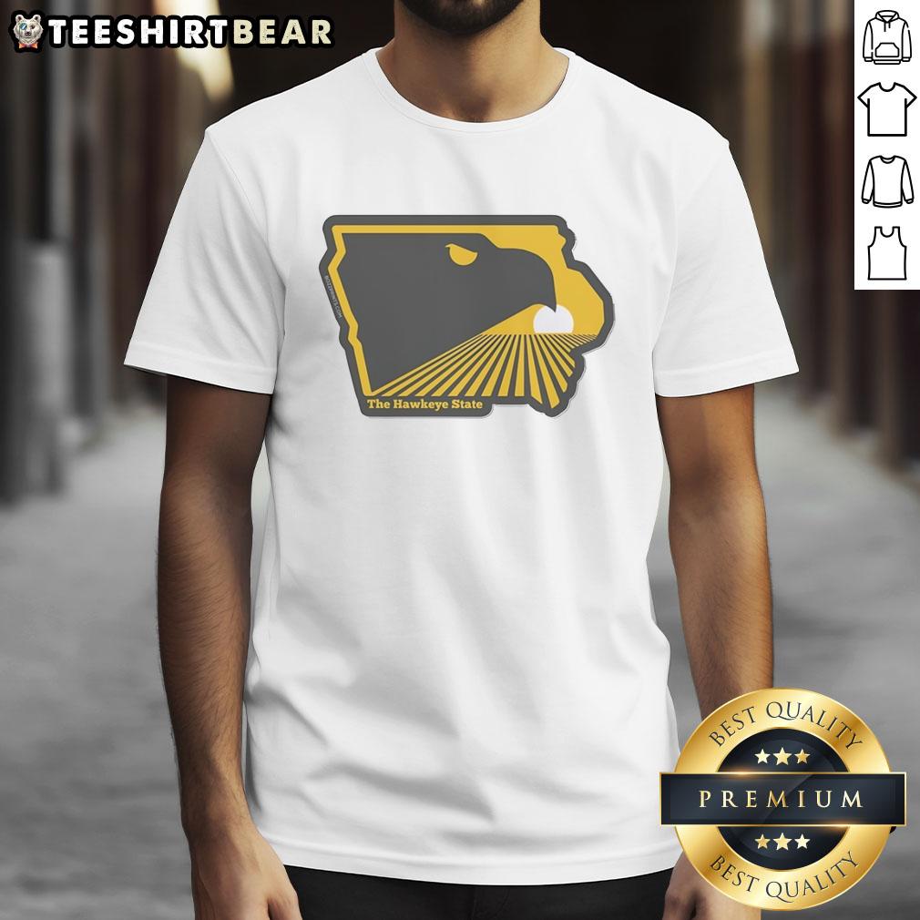 Premium The Hawkeye State Iowa T-Shirt featuring bold Iowa design, perfect for showing state pride and casual wear.