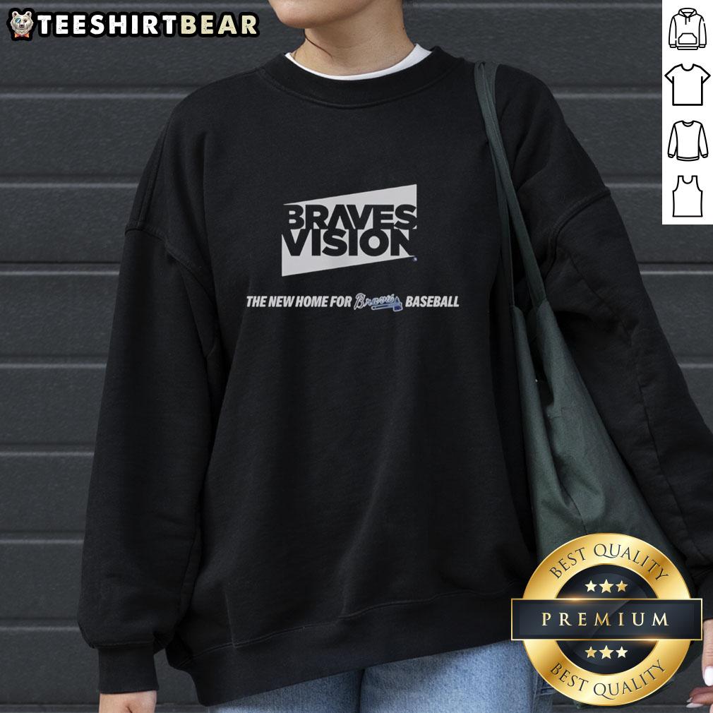 Premium Braves Baseball 2026 sweatshirt featuring BravesVision logo, perfect for fans and game day wear.