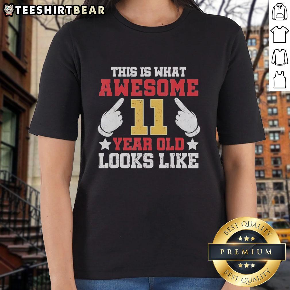 Premium ladies tee featuring 'This Is What Awesome 11 Year Old Looks Like' design, perfect for celebrating youth.