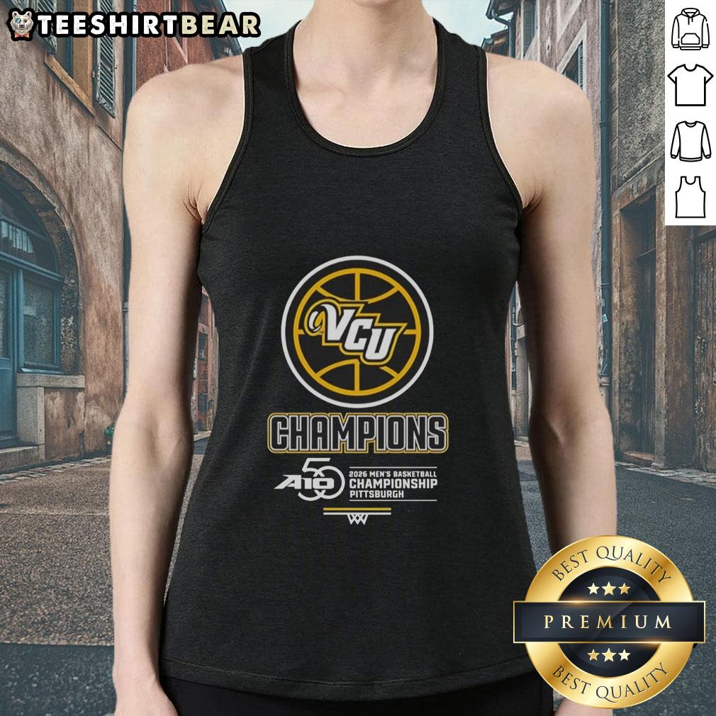 Alt Text: Premium VCU 2026 Men's Basketball Championship tank top featuring team colors and logo, perfect for game day attire.