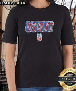Premium Women's USWNT Block Ladies Tee featuring bold team graphics and a comfortable fit for soccer fans.