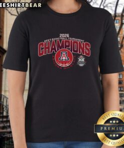 Alt Text: Arizona Wildcats Red Blue 84 Ladies Tee celebrating 2026 Big 12 Men's Basketball Conference Tournament Champions.