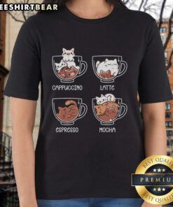Pretty Cat Coffee Guide Ladies Tee featuring a cute cat graphic and coffee-themed design for stylish coffee lovers.